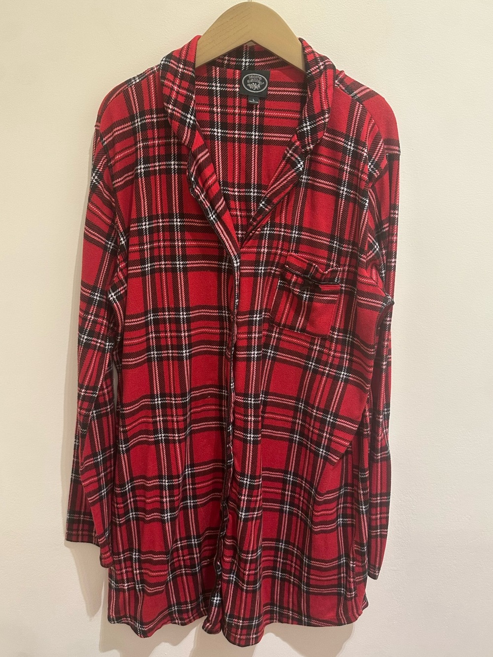 Laura Ashley Red and Black Plaid Button-Down Dress Shirt Pajamas